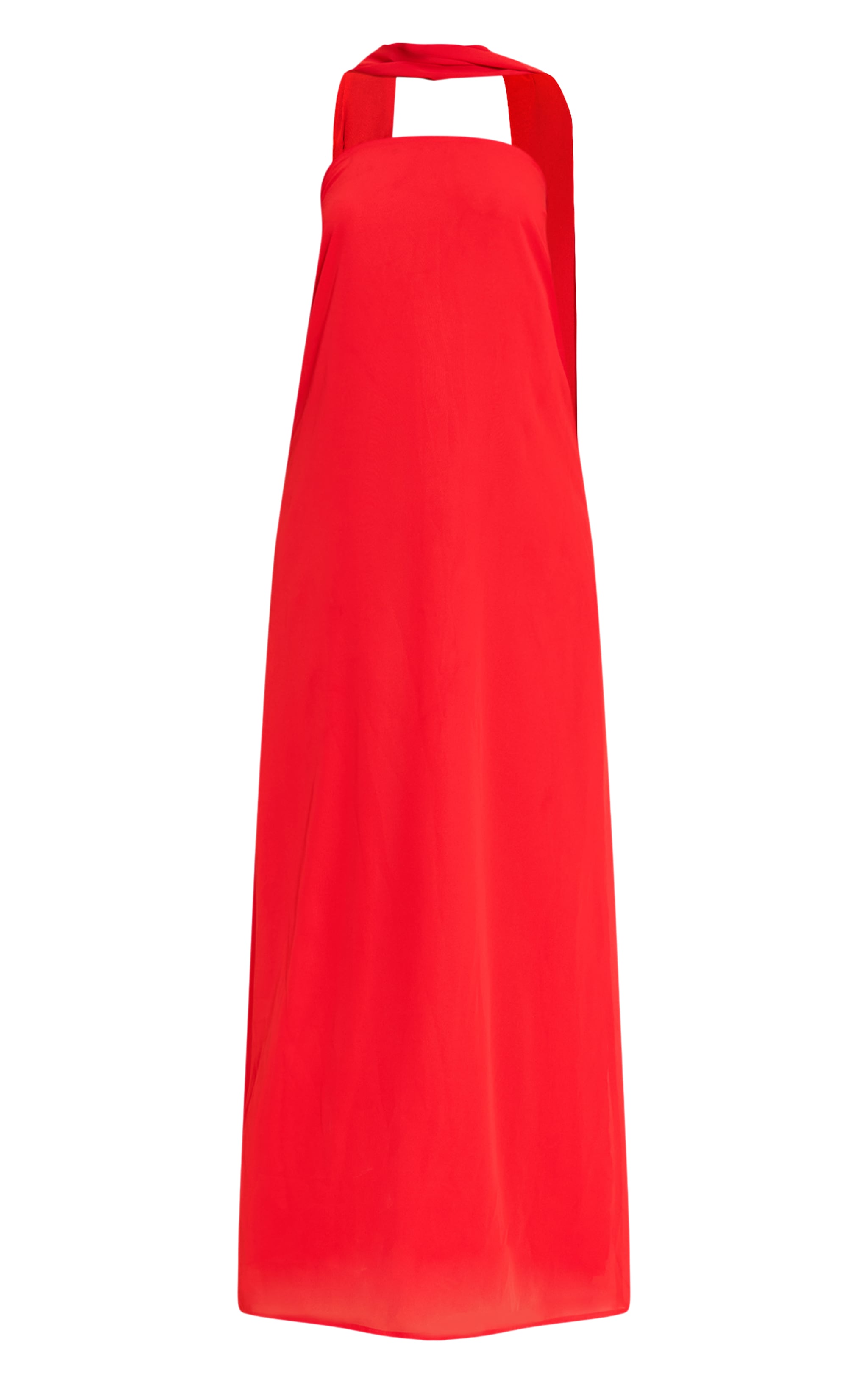 Red Chiffon Scarf Detail Bandeau Column Dress image 5