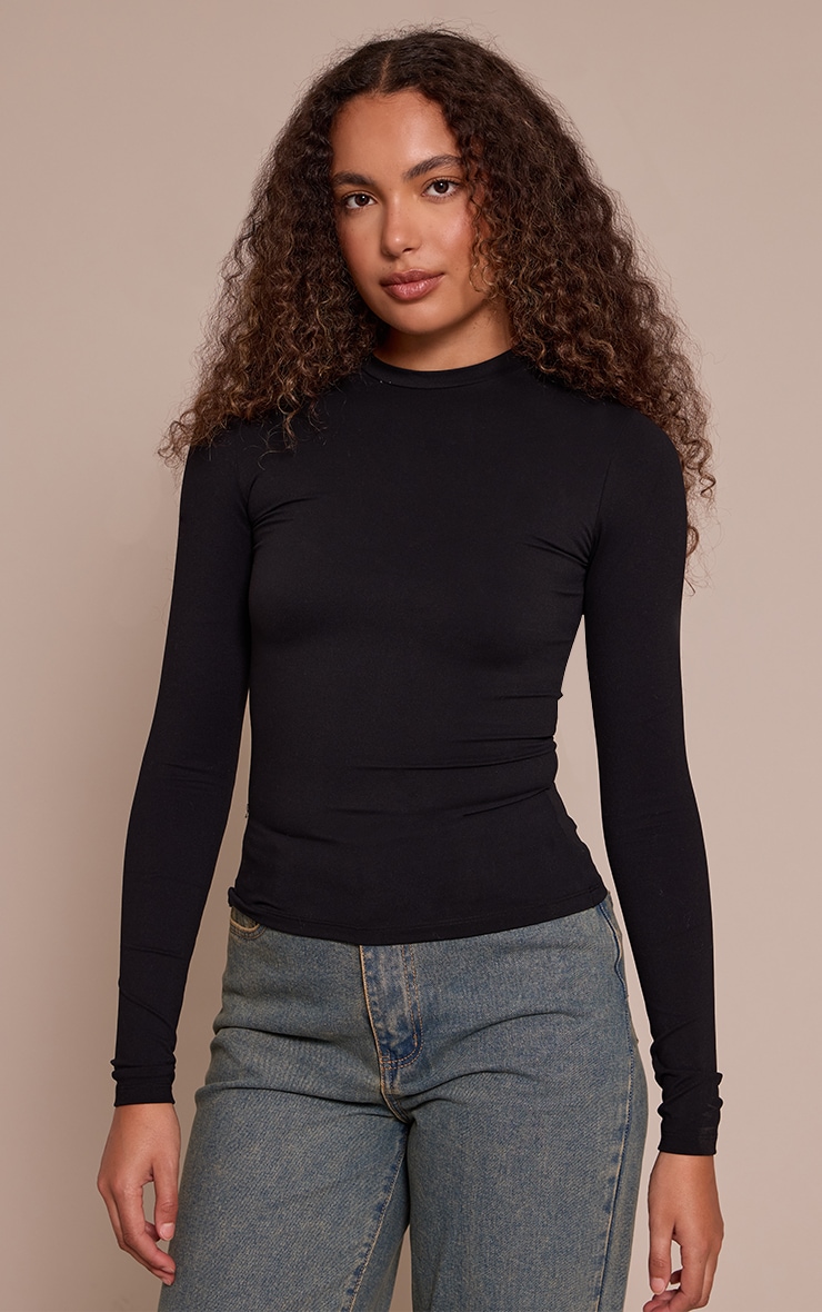 Tall Black Snatched Sculpt Long Sleeve T Shirt