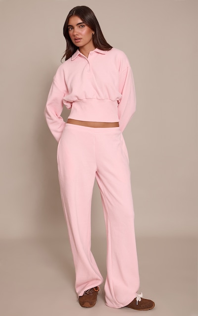 Baby Pink Brushed Rib Tie Waist Straight Leg Pant