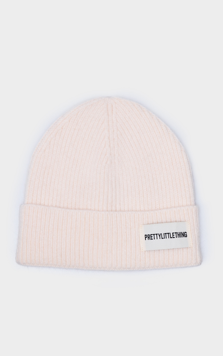 PRETTYLITTLETHING Cream Logo Rib Beanie image 2