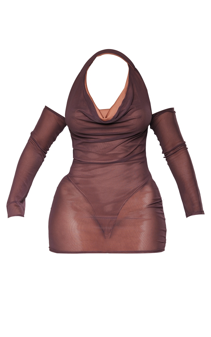 Shape Chocolate Brown Mesh Cowl Bodysuit Insert Bodycon Dress image 5