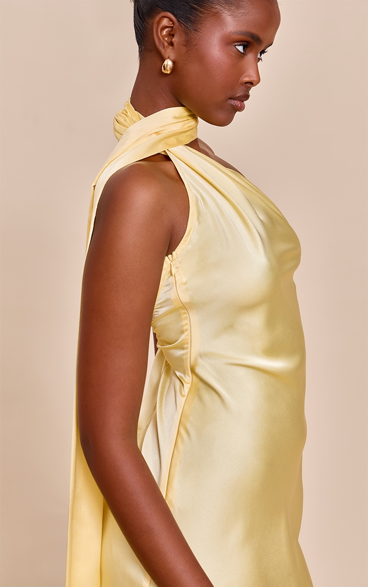 Lemon Satin Scarf Detail Shift Dress image 4