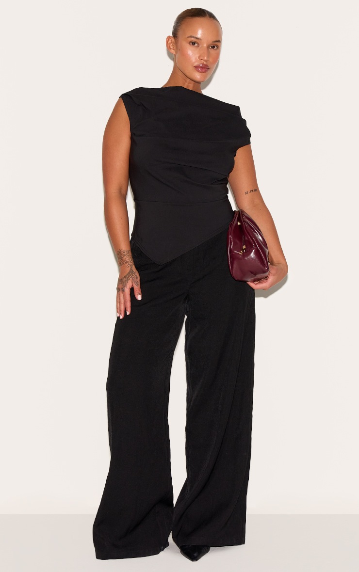 Plus Black Bengaline Ruched Asymmetric Long Top image 3