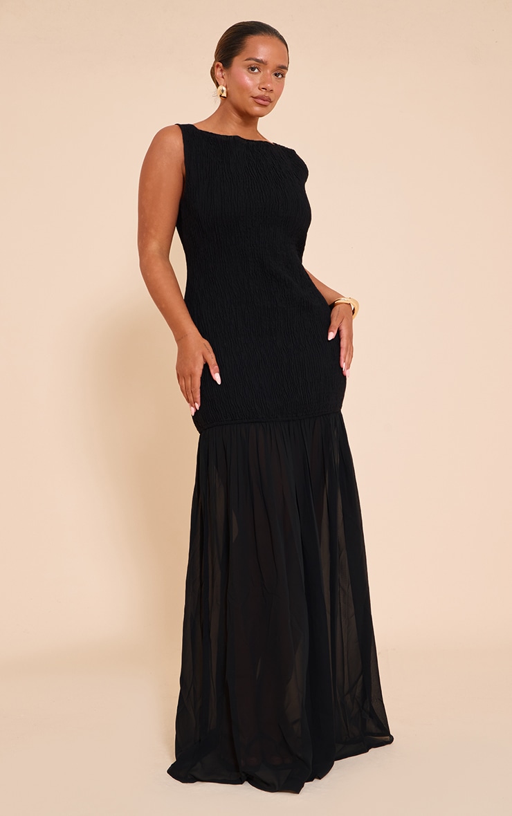 Shape black Shirred Scoop Back Contrast Dropped Hem Maxi Dress image 1