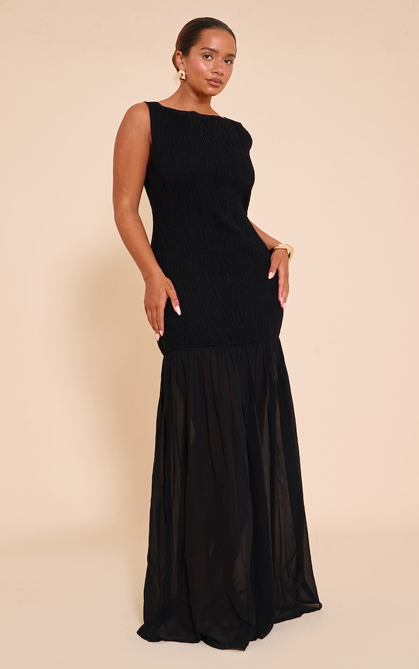 Shape black Shirred Scoop Back Contrast Dropped Hem Maxi Dress
