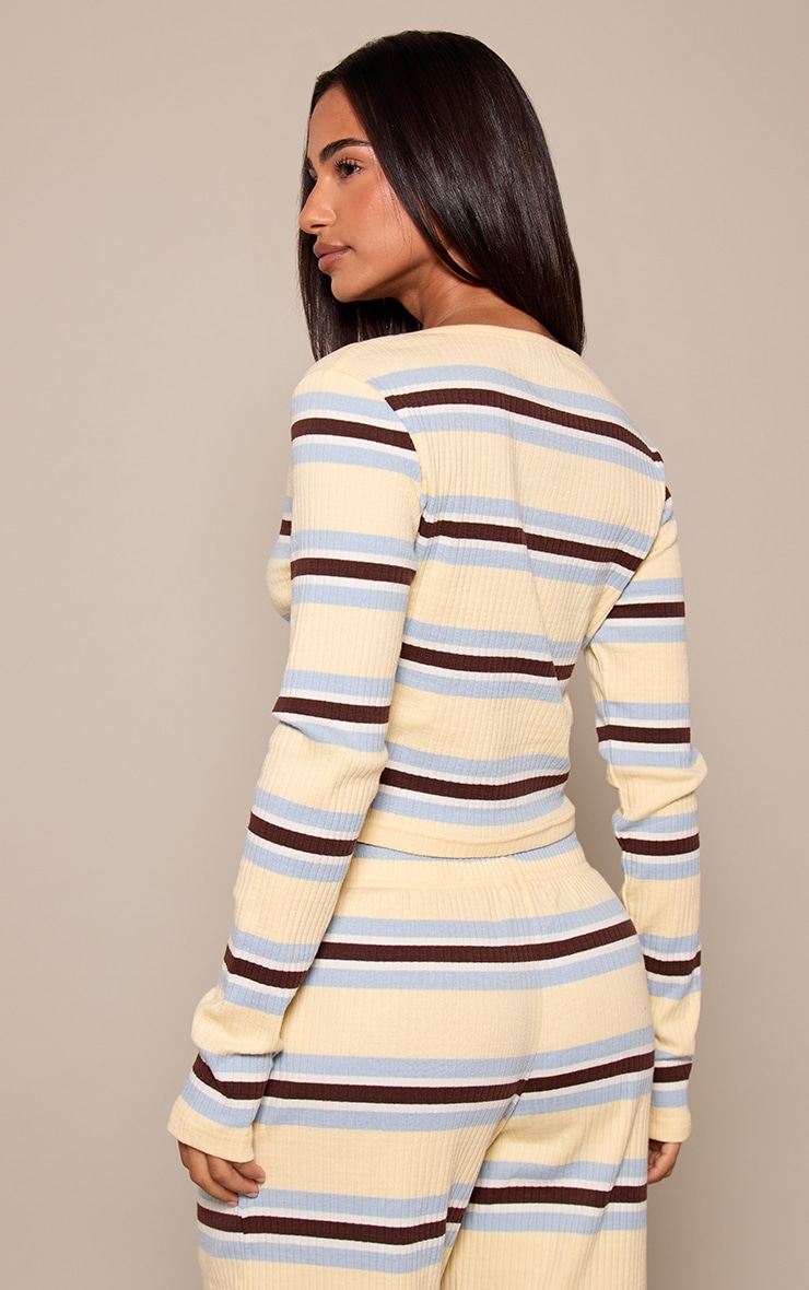 Petite Cream Stripe Ribbed Long Sleeve Top image 2