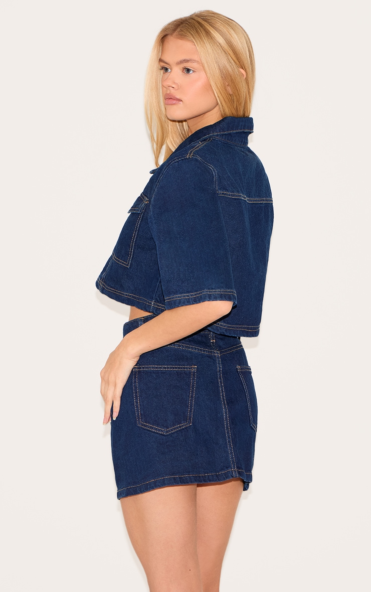 Indigo Contrast Stitch Cropped Denim Shirt image 2
