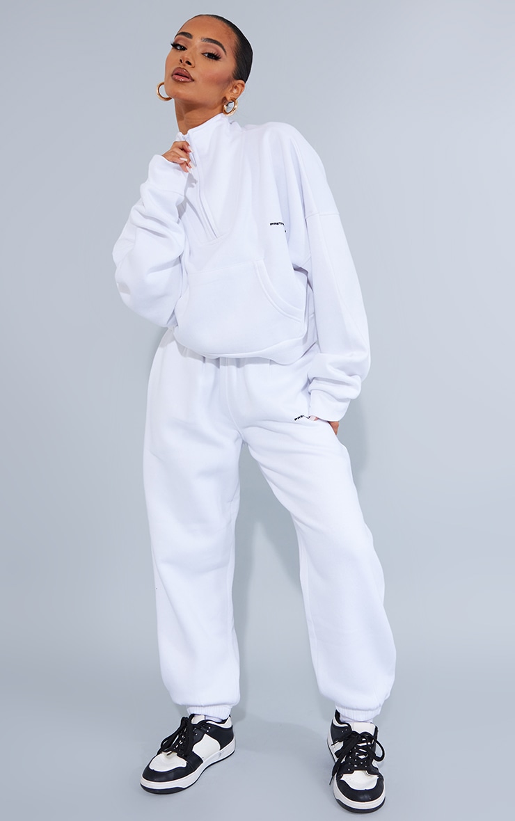 PRETTYLITTLETHING Petite White Oversized Half Zip Sweat image 3