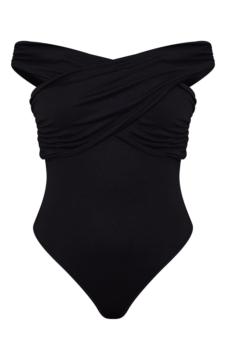 Black Wrap Bardot Thong Bodysuit image 5