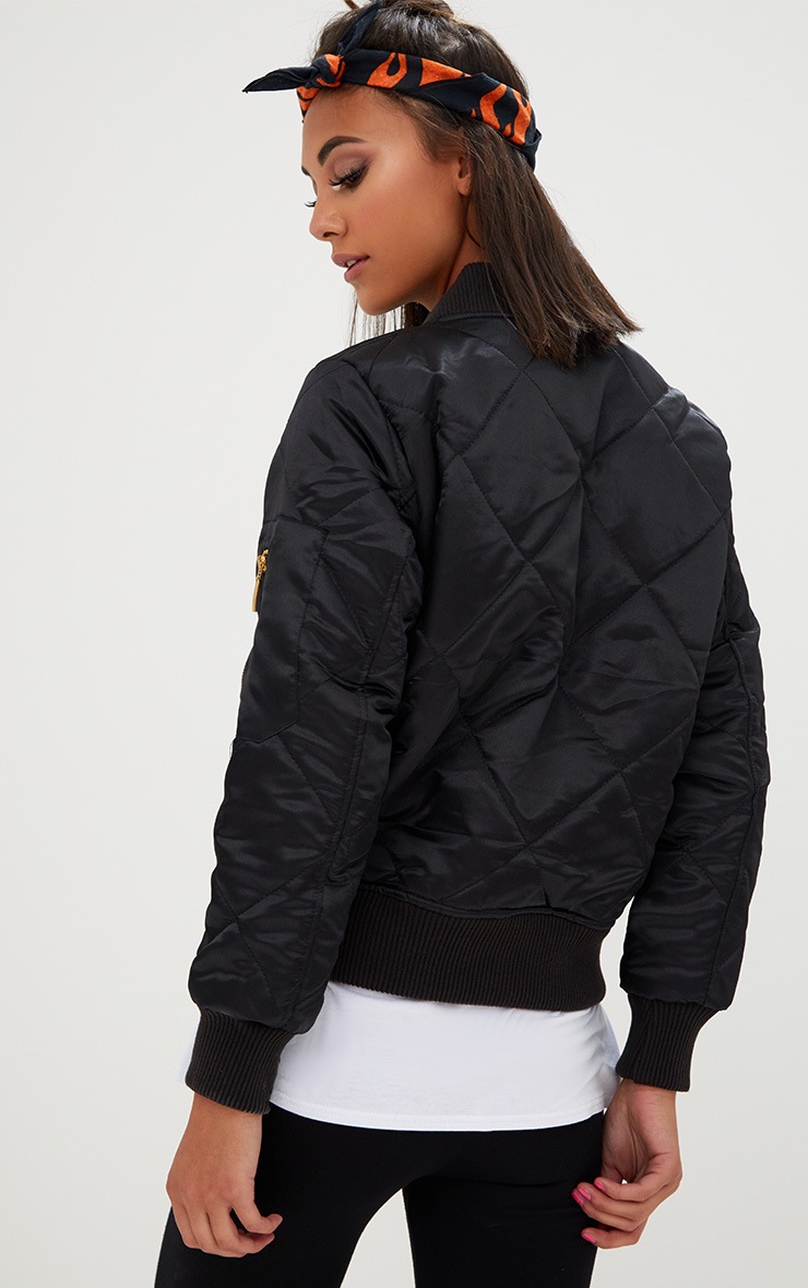 Black Satin Quilted Bomber Jacket PrettyLittleThing