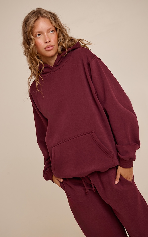 Hoodie pullover en coton polaire rouge vin