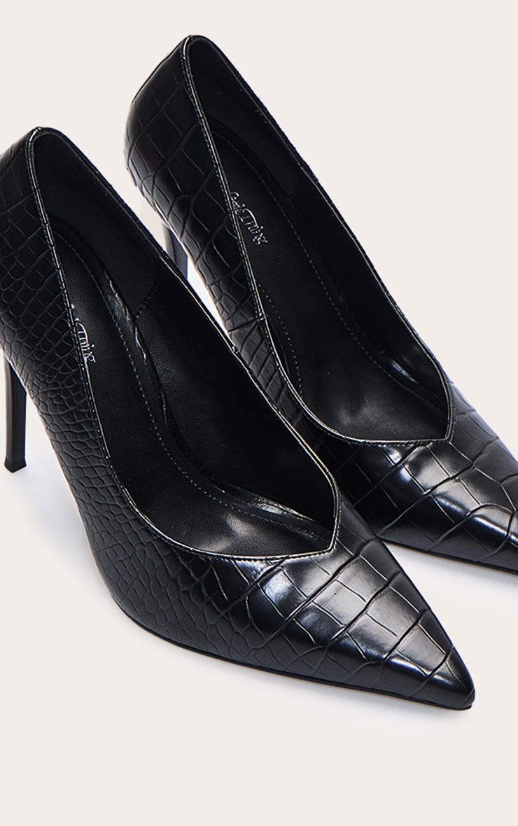 Black PU Croc V Cut Court Shoe image 5