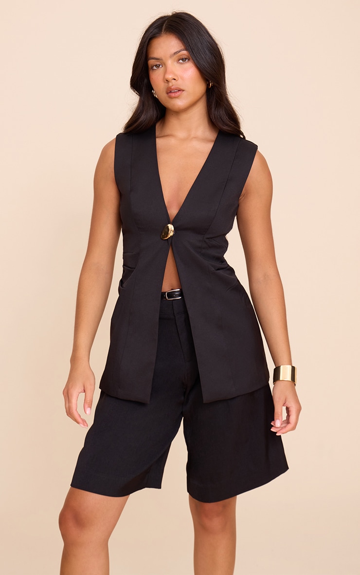Black Hardware Collarless Vest image 1