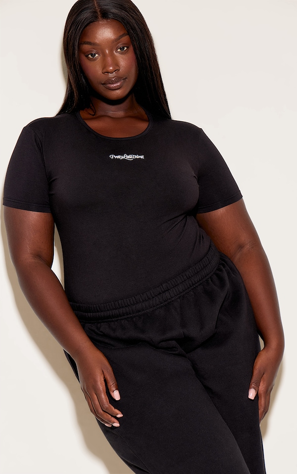 Plus Black Prettylittlething Short Sleeve Bodysuit