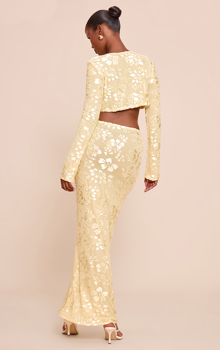 Butter Yellow Floral Sheer Maxi Skirt image 3