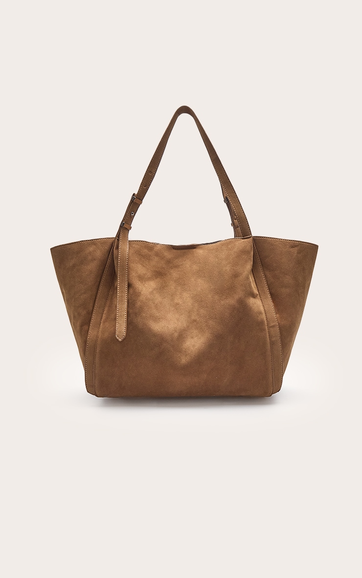 Tan Faux Suede Adjustable Strap Tote Bag image 4