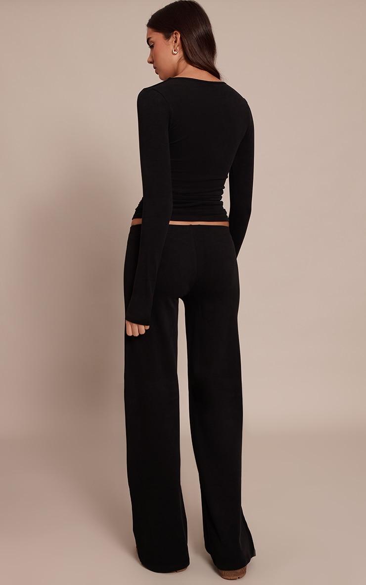 Pantalon décontracté droit en coton doux noir à taille basse image 3