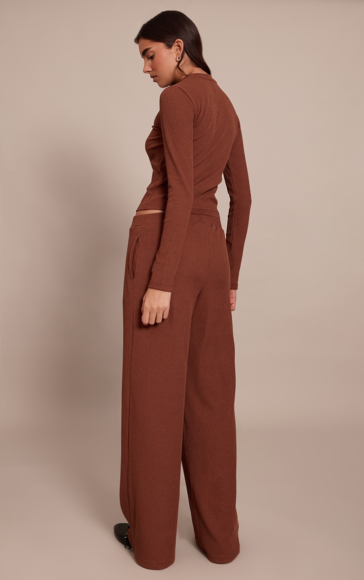 Chocolate Rib Drawstring Low Rise Straight Leg Pants image 3