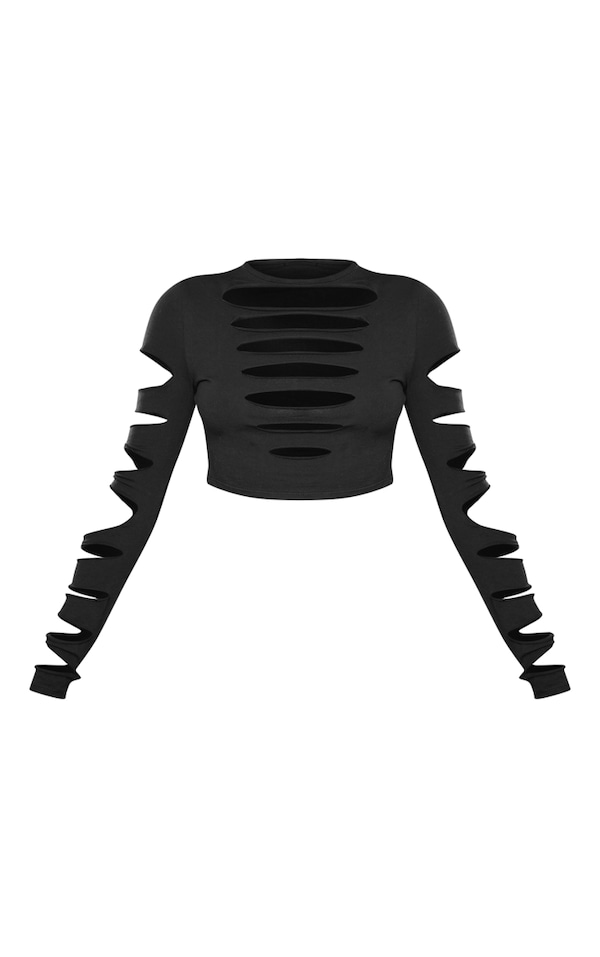 Black Extreme Cut Out Long Sleeve Crop Top image 1