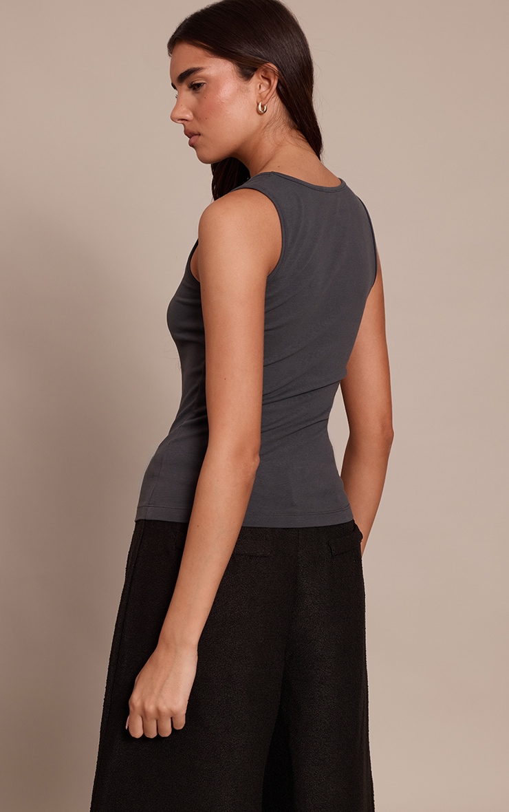 Charcoal Soft Cotton Plunge Neck Vest Top image 2