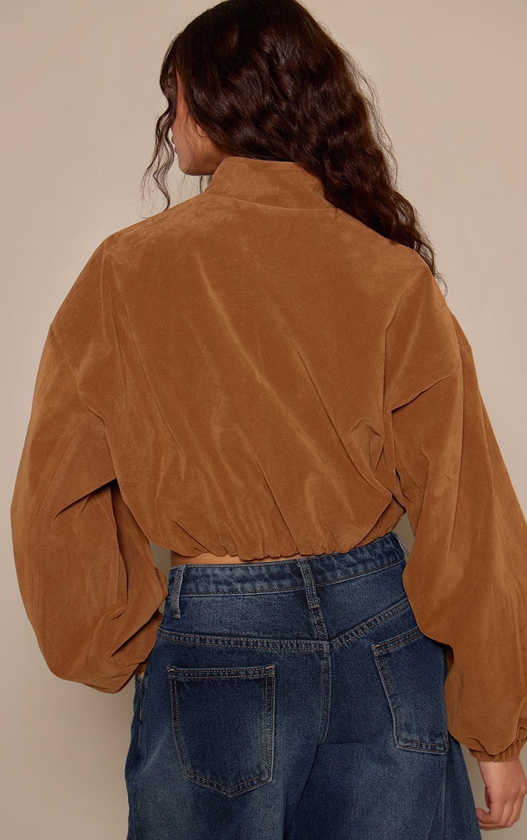 Caramel Faux Suede Cropped Bomber Jacket  image 2