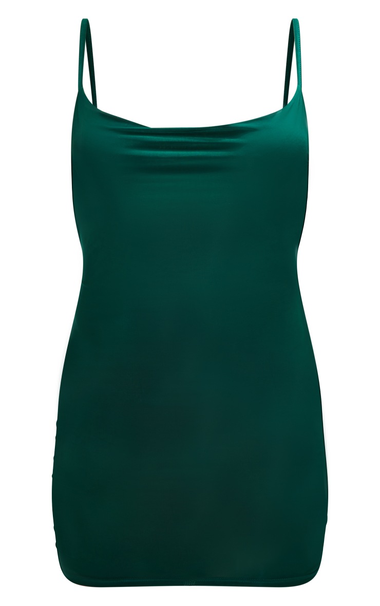 Emerald Green Slinky Cowl Neck Strappy Back Bodycon Dress image 5