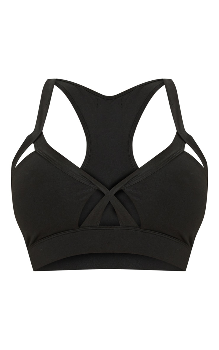Black Cross Strap Sports Bra Active PrettyLittleThing USA