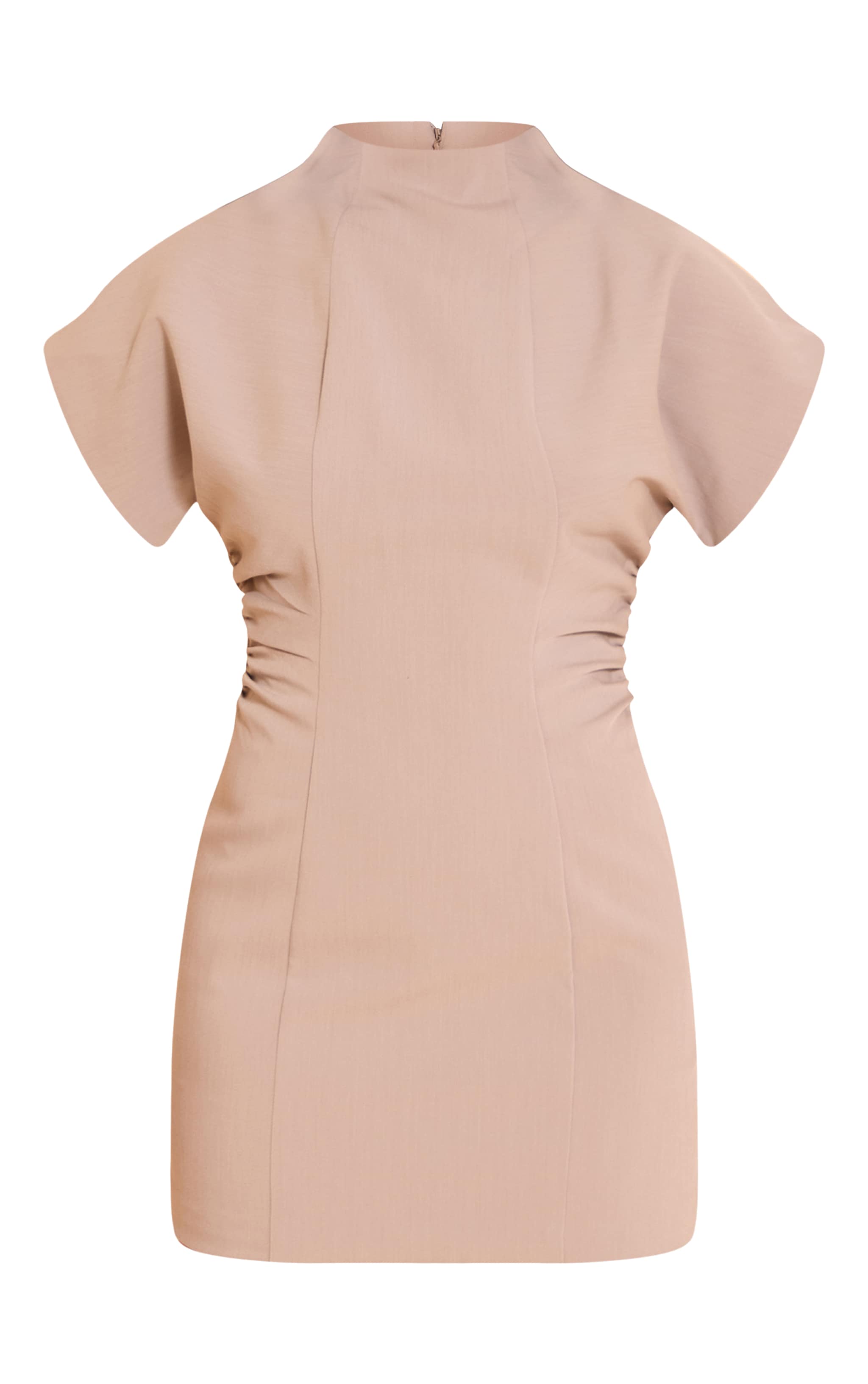 Taupe Cape Sleeve Ruched Detail Mini Dress image 5