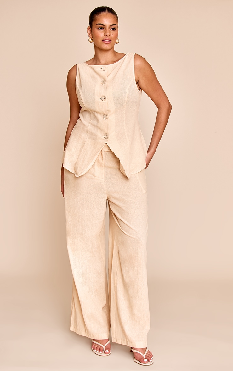 Plus Sand Stripe Linen Look Wide Leg Pants image 1