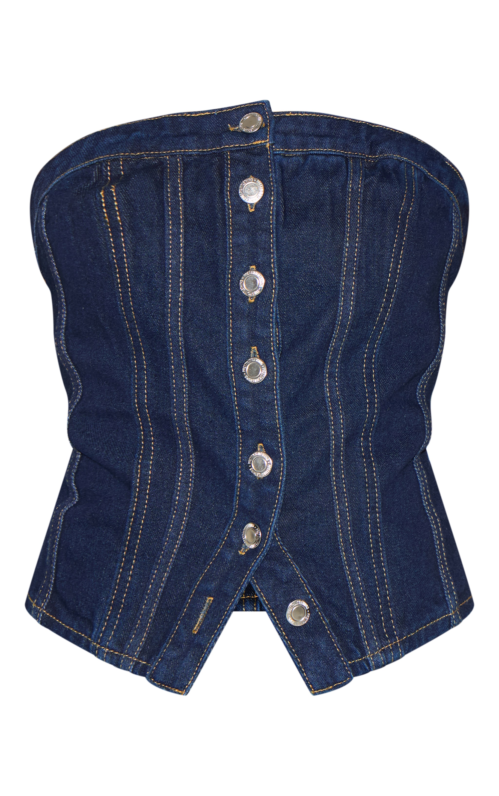 Petite Dark Indigo Contrast Seam Bandeau Corset image 5