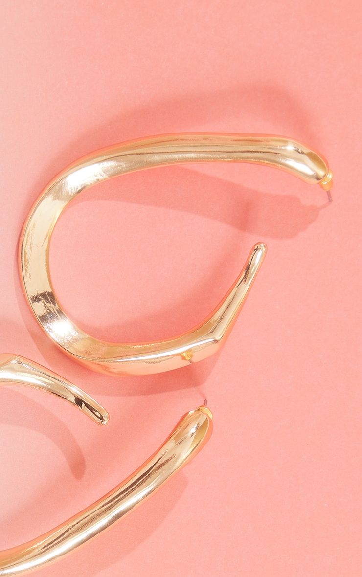 Gold Long Abstract Statement Hoop Earrings image 2