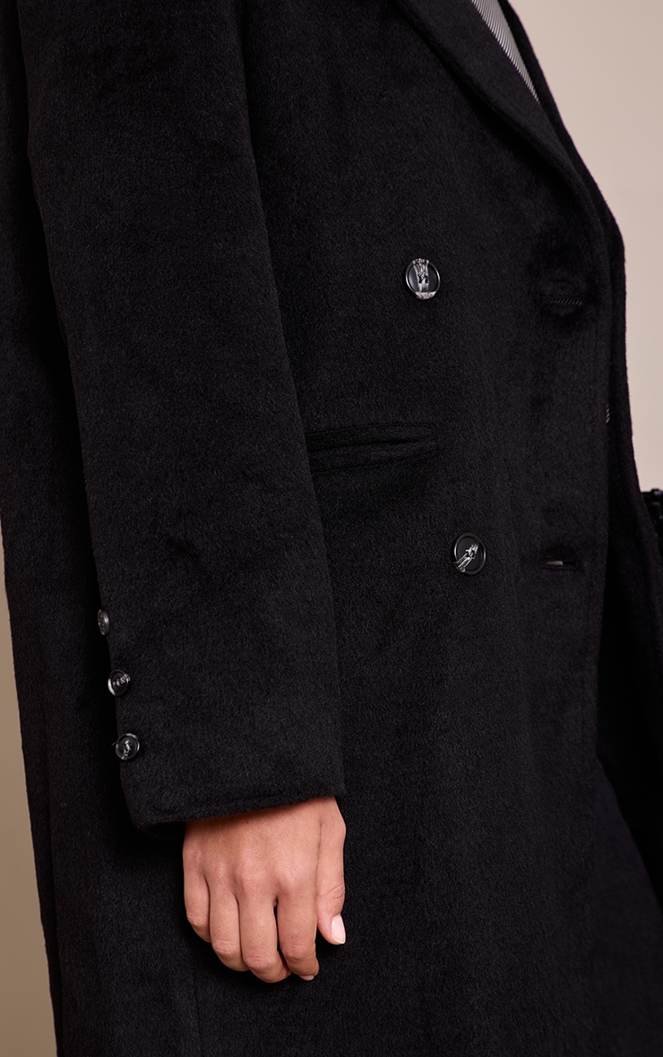 Black Structured Double Breasted Wool Look Maxi Coat image 4