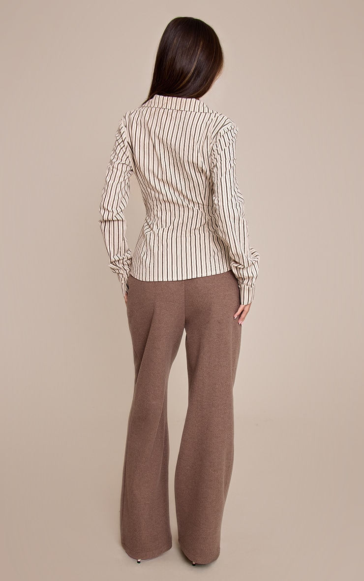 Petite Deep Taupe Wool Look Belted Pants image 3