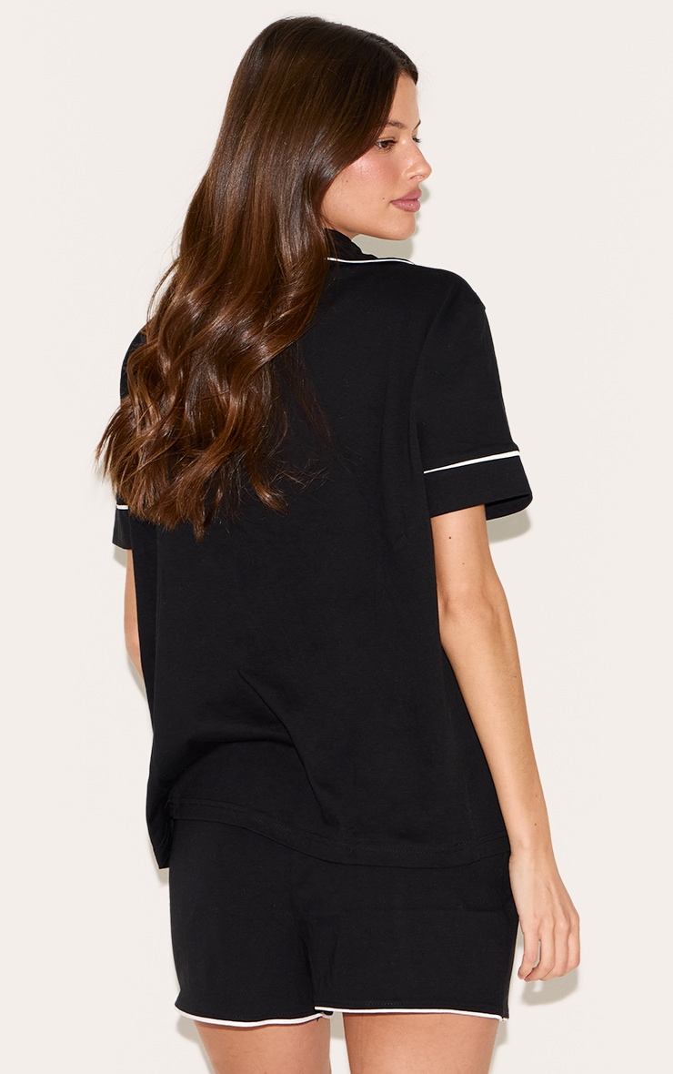 Black Jersey Piping Short Pj Set image 2