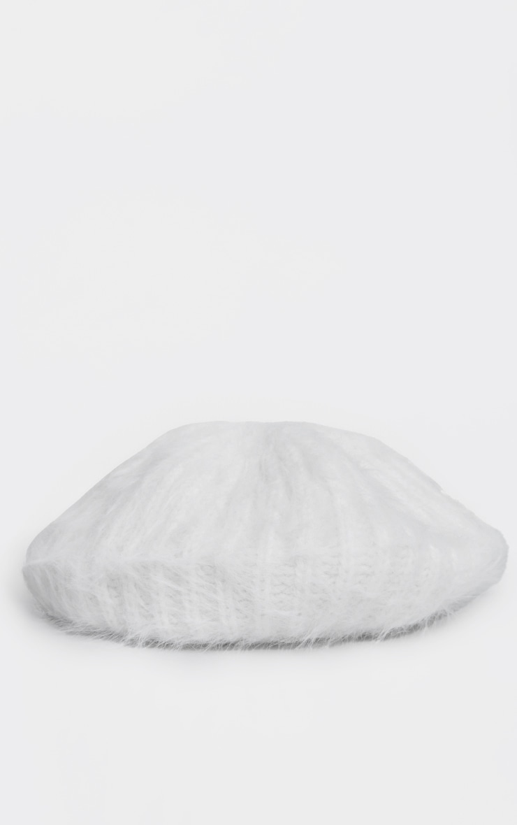 Beret oversize en maille tricot côtelée duveteuse crème image 2