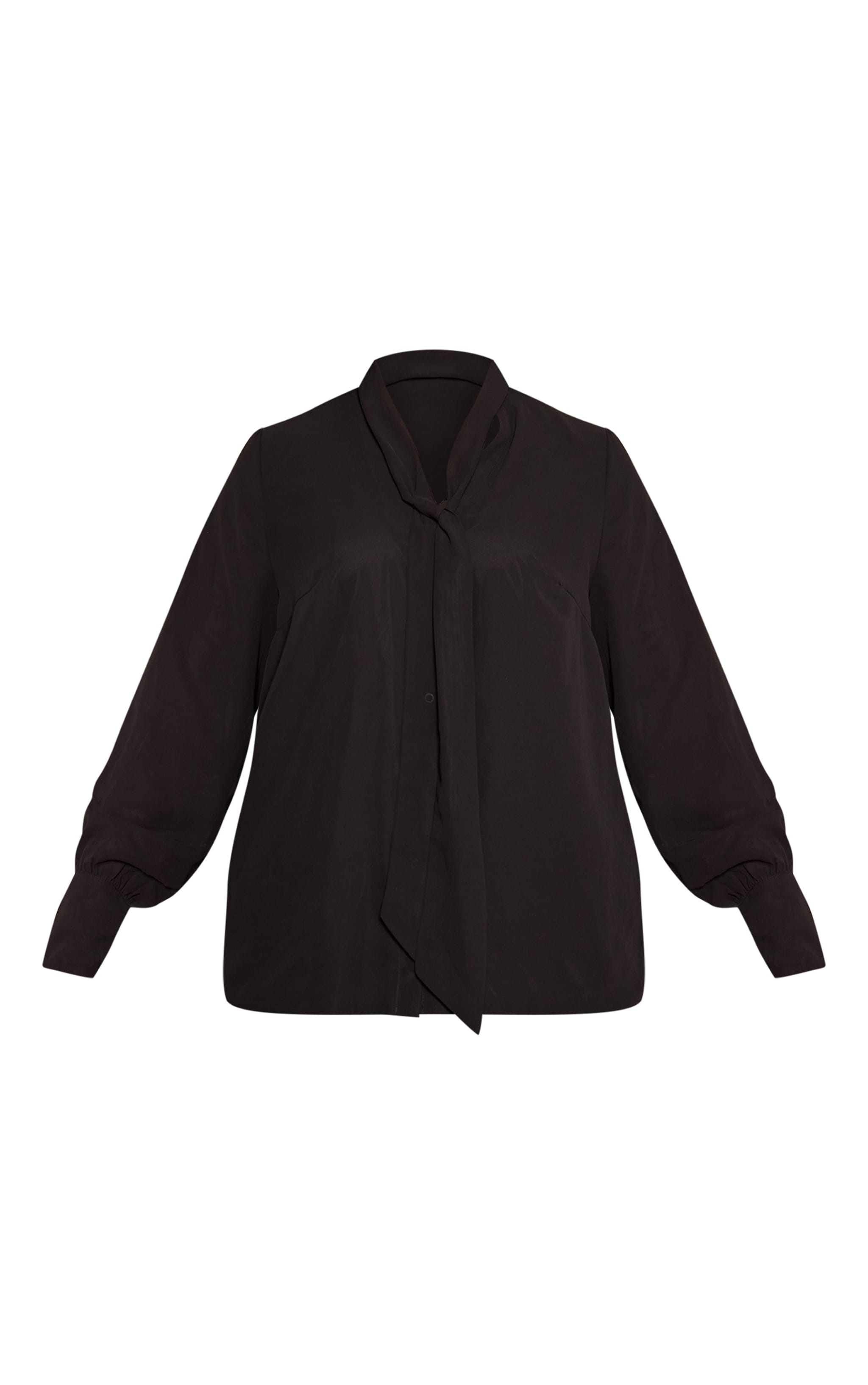 Plus Black Chiffon Plunge Scarf Detail Shirt image 5