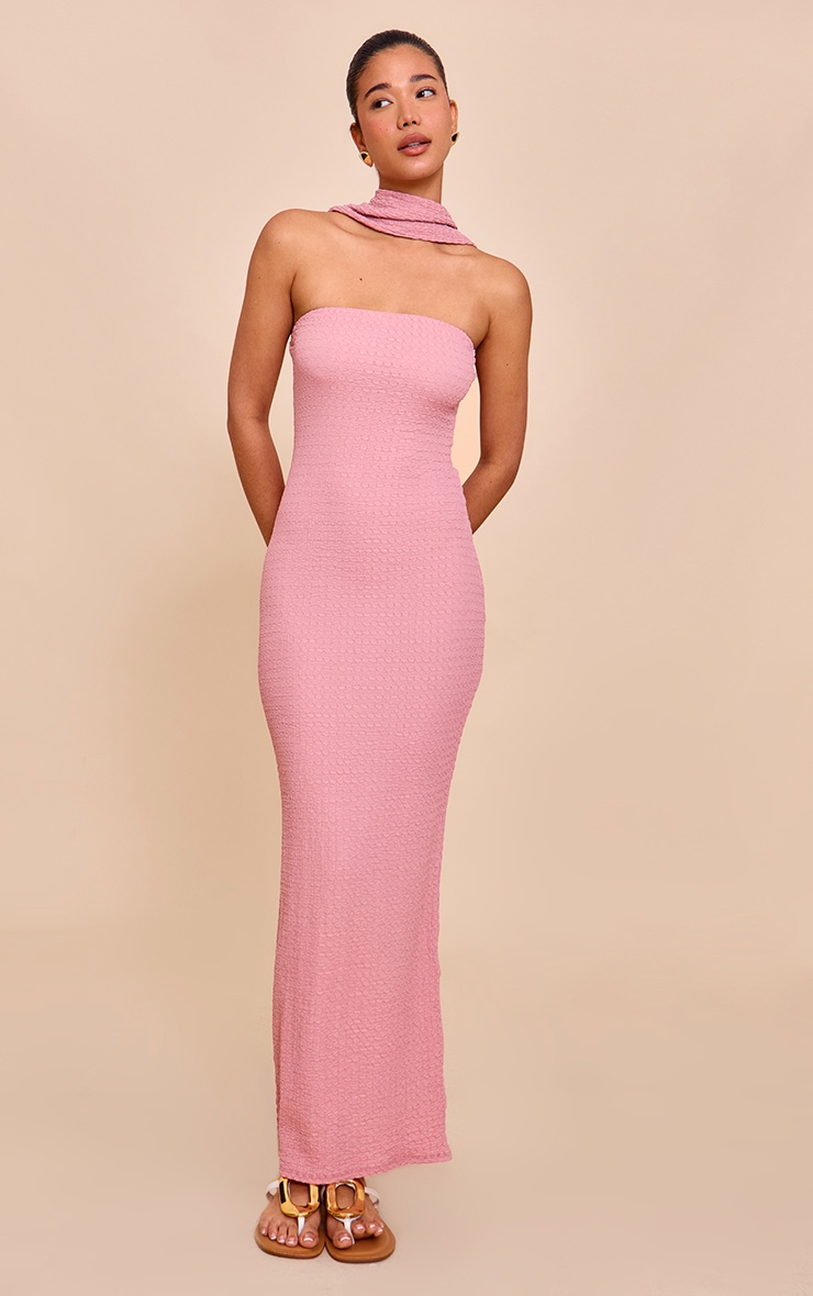 Pink Textured Scarf Detail Bodycon Dress image 1