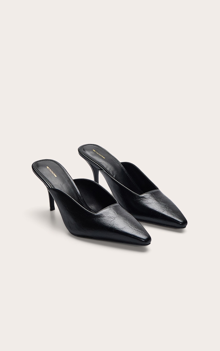 Black PU Squared Chiseled Toe Court Mules image 3