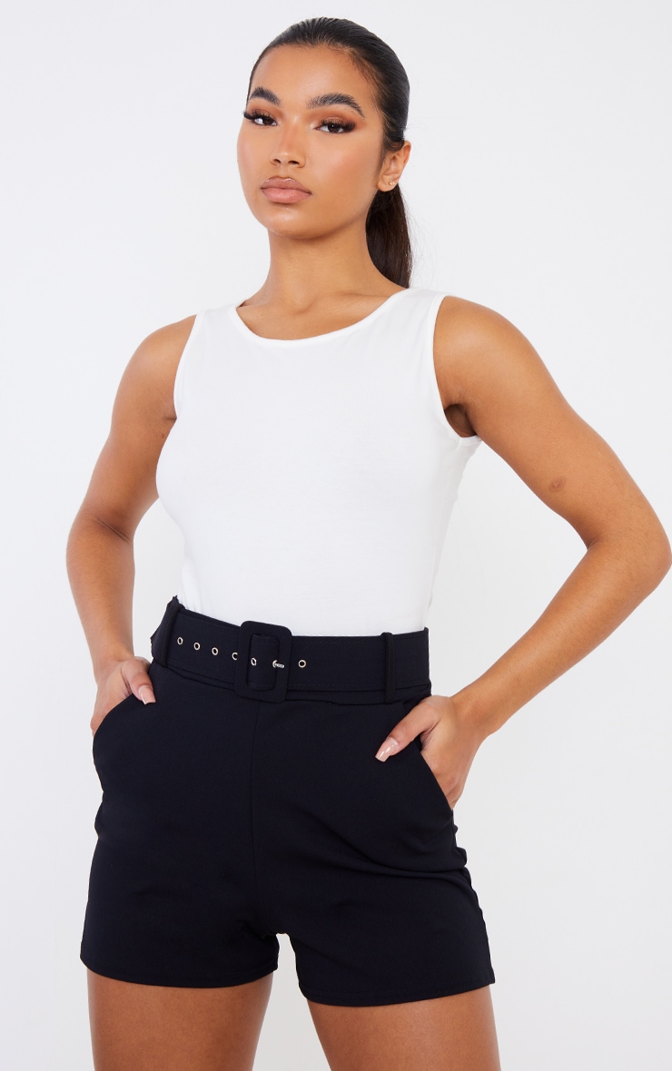 Black Belted Tailored Short Shorts PrettyLittleThing