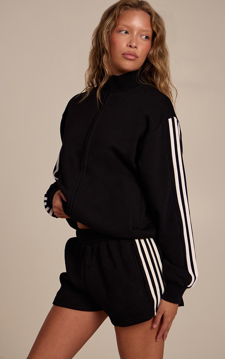 Black Double Side Stripe Sweat Shorts image 4