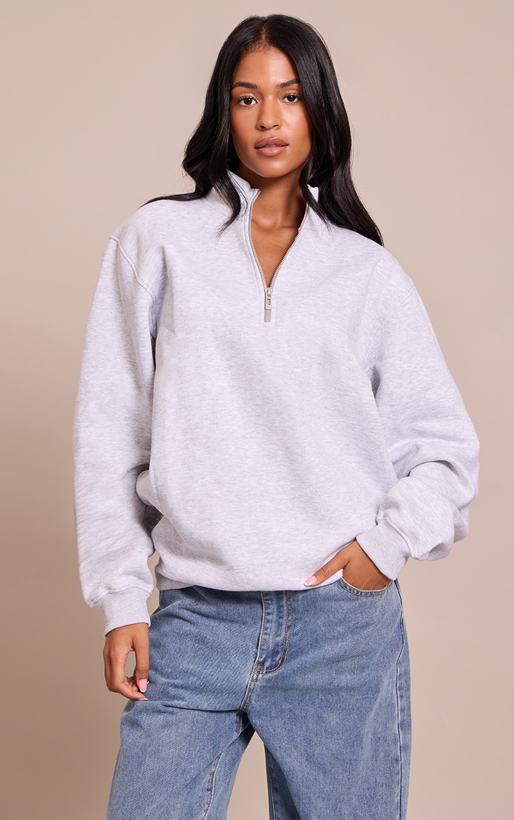 Tall Ash Grey Funnel Neck Zip Sweatshirt image 1