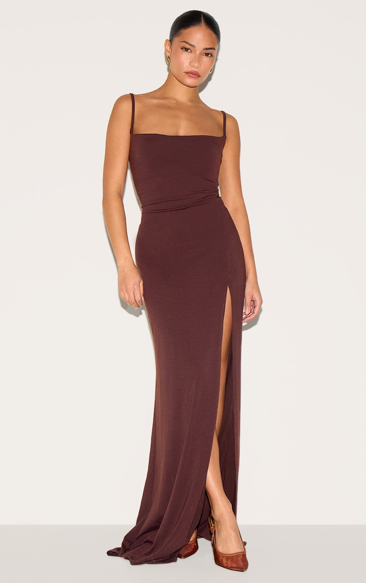 Petite Chocolate Contour Jersey Slit Detail Maxi Dress image 1