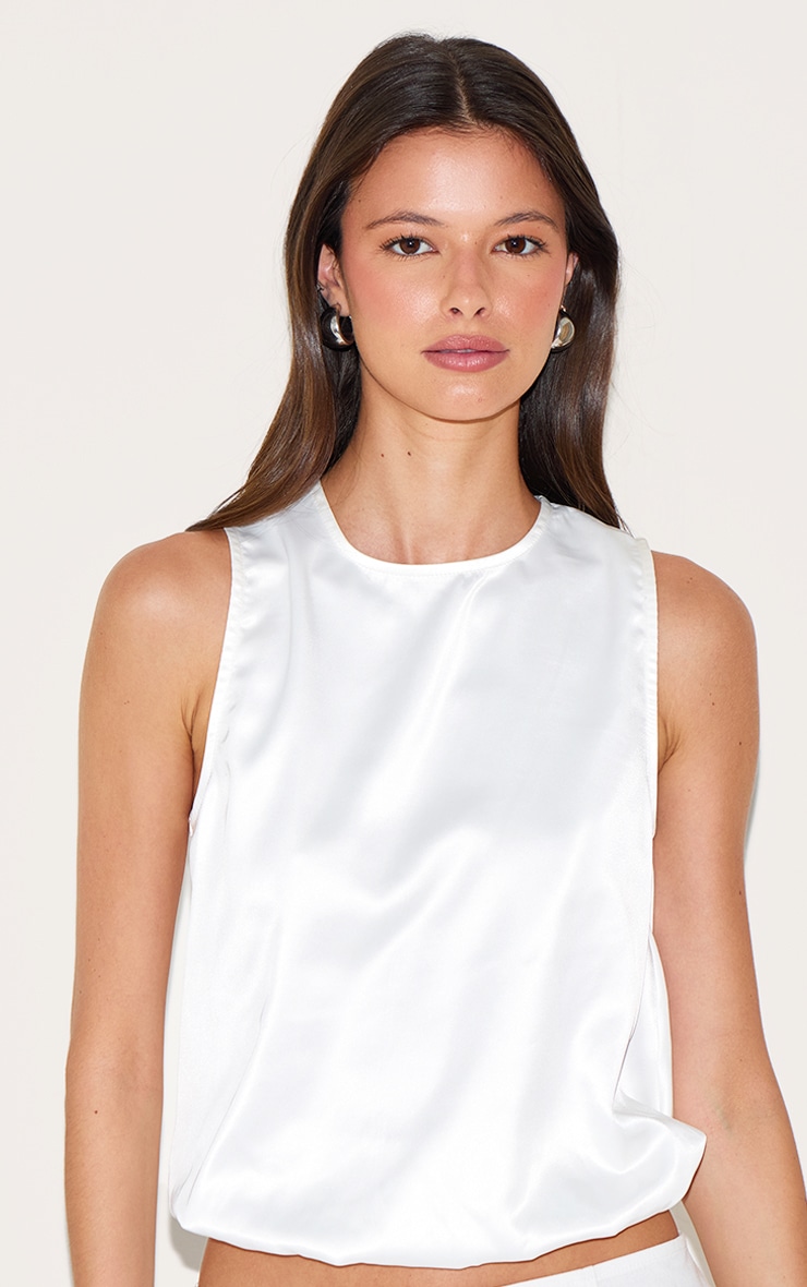 White Satin Bubble Hem Top | Tops | PrettyLittleThing CA