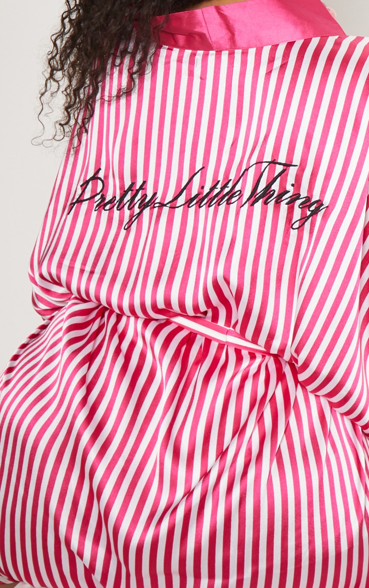 PRETTYLITTLETHING Plus Fuchsia Striped Satin Robe image 6