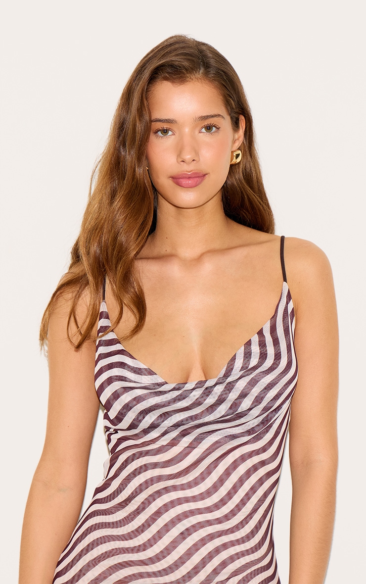 Stone Mesh Asymmetric Strappy Stripe Dress image 4