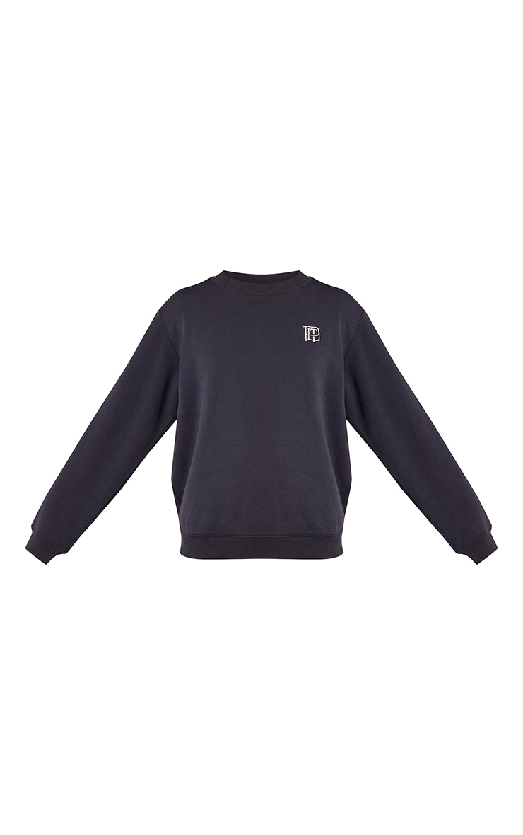 Navy PLT Embroidered Cotton Fleece Oversized Crew Sweatshirt image 5
