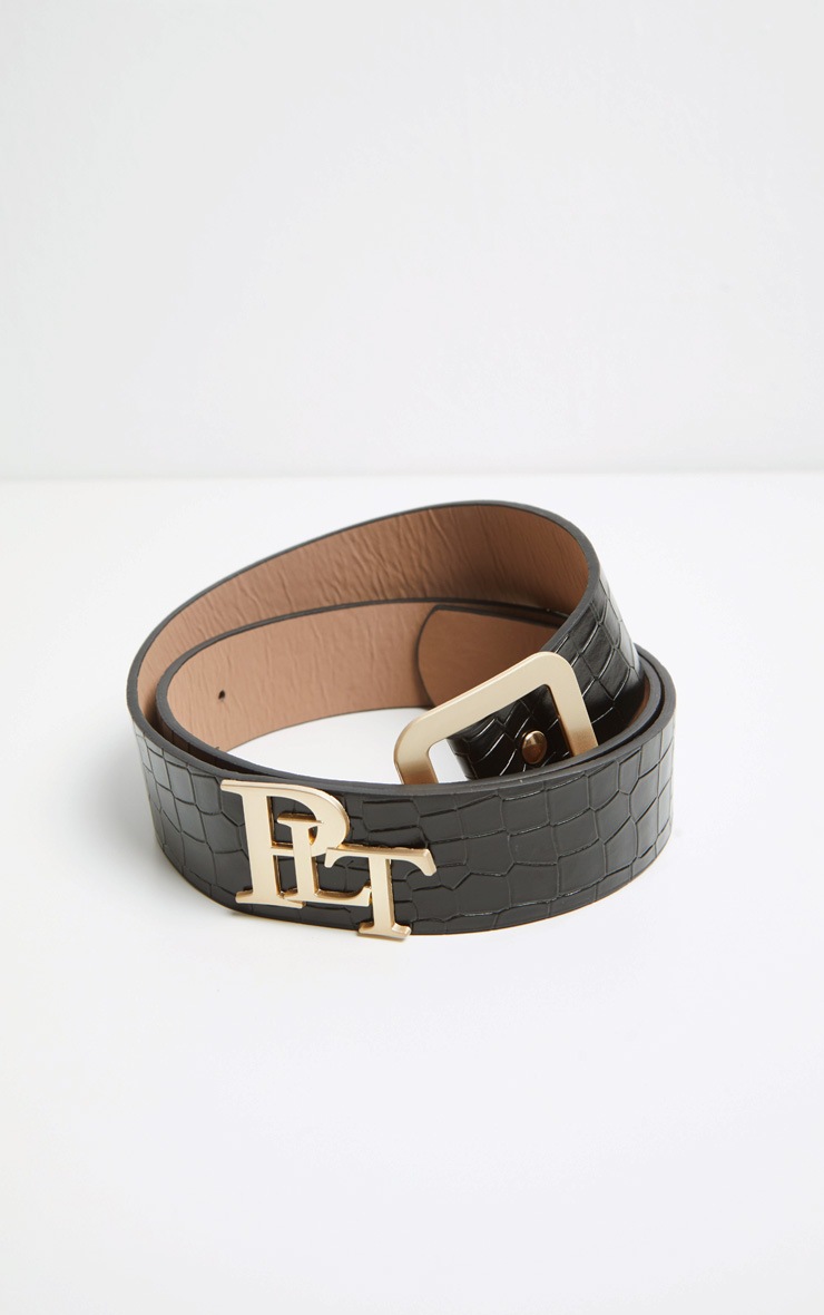 PRETTYLITTLETHING Logo Buckle Black Croc Belt image 4