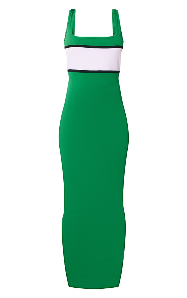 Forest Green Cotton Contrast Stripe Midaxi Dress image 5