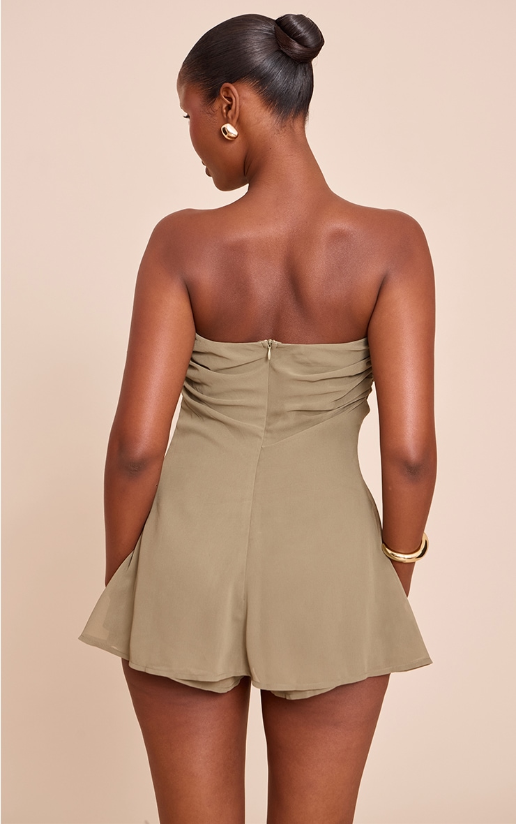 Olive Chiffon Trim Detail Bandeau Romper image 2
