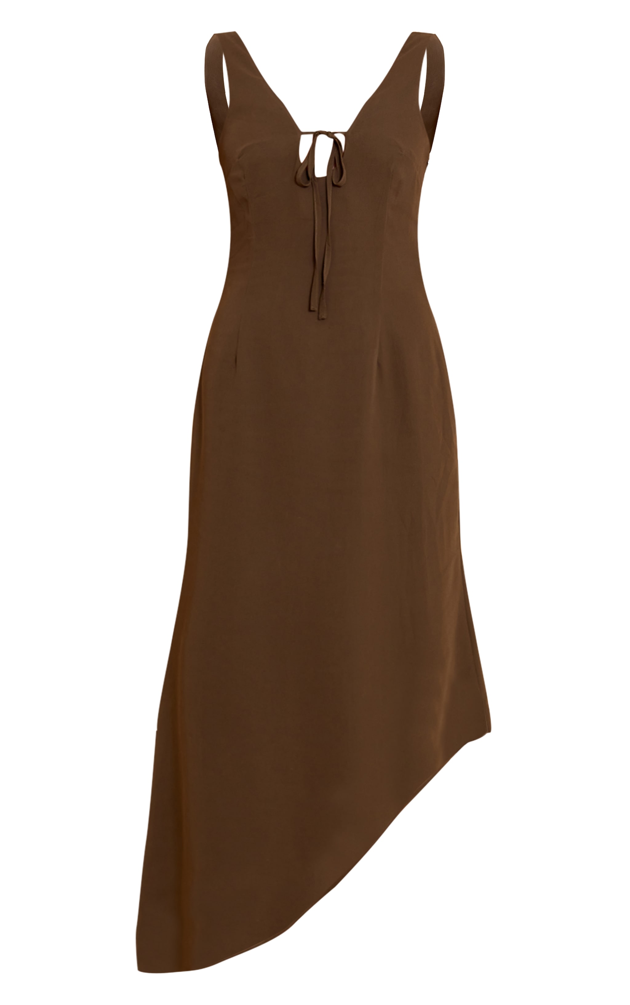 Robe longue asymétrique en mousseline de soie texturée vert forêt à détail noué image 5